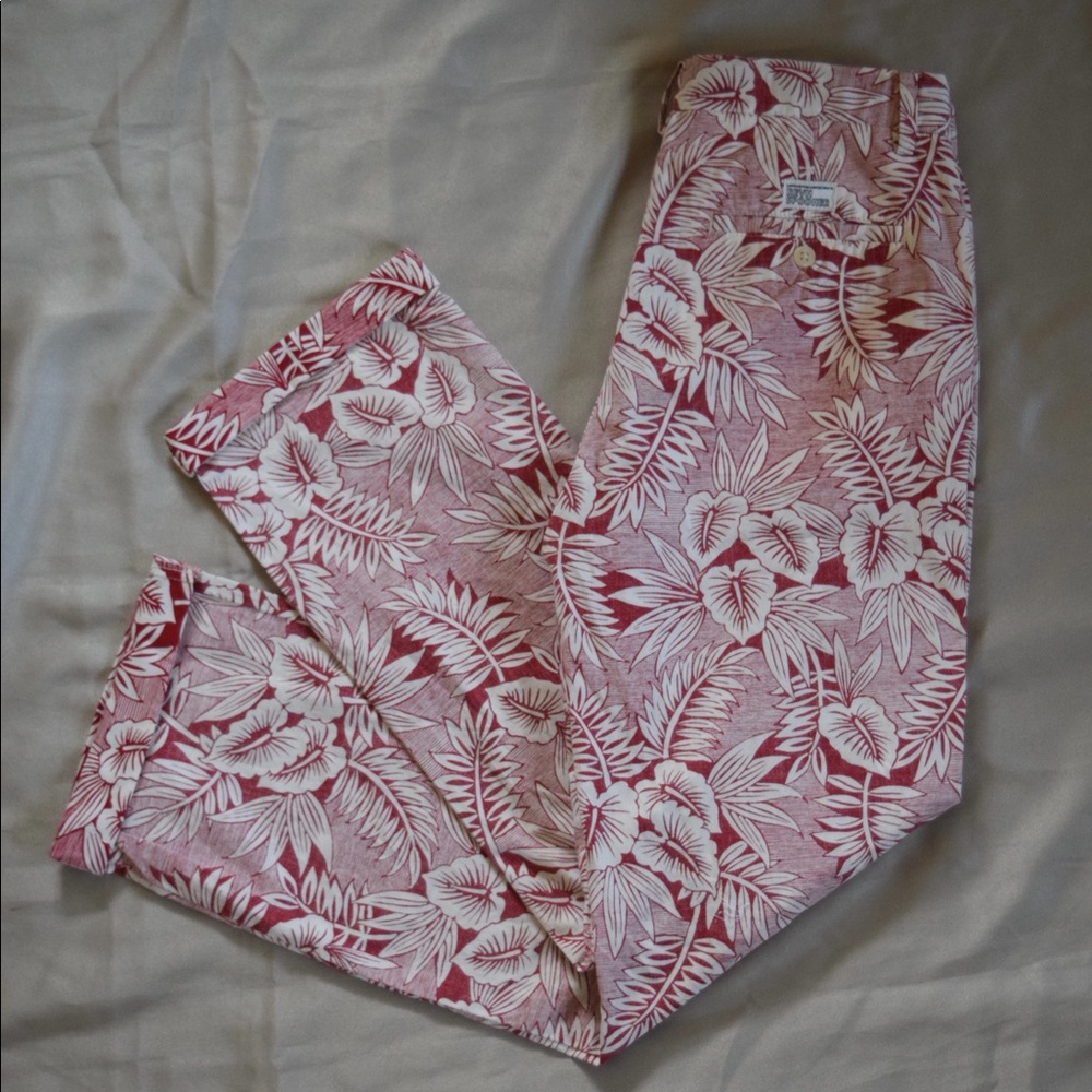 Janie and Jack x Reyn Spooner Girls Kipuka Pants Red Tropical Print size 14